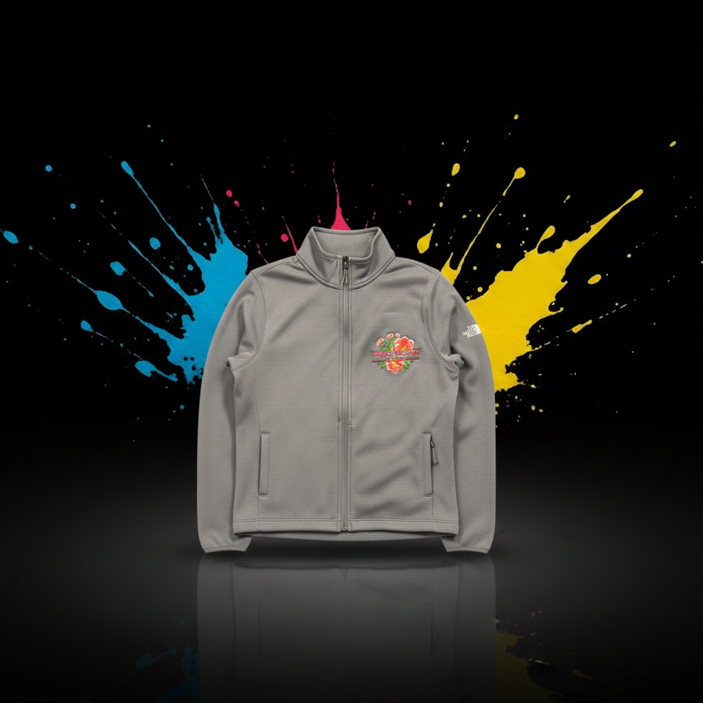 Embroidered grey quarter-zip pullover