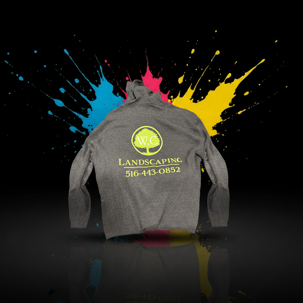 Embroidered landscaping company uniform hoodie back