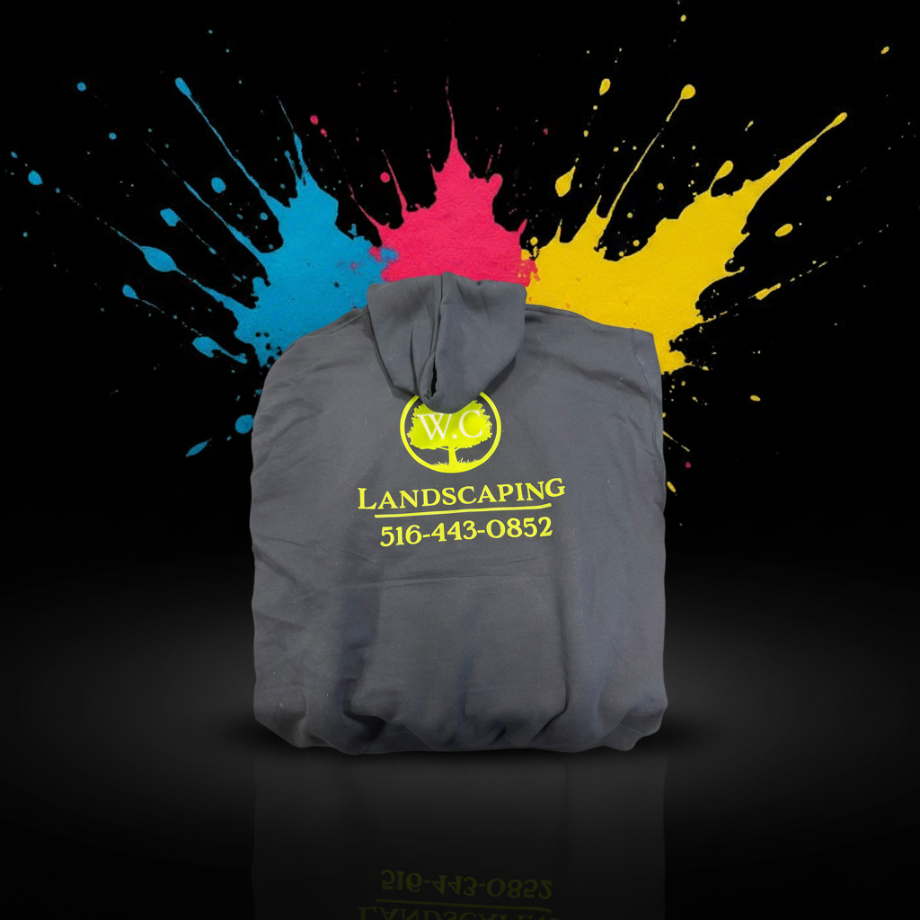 Embroidered landscaping uniform hoodie hood up