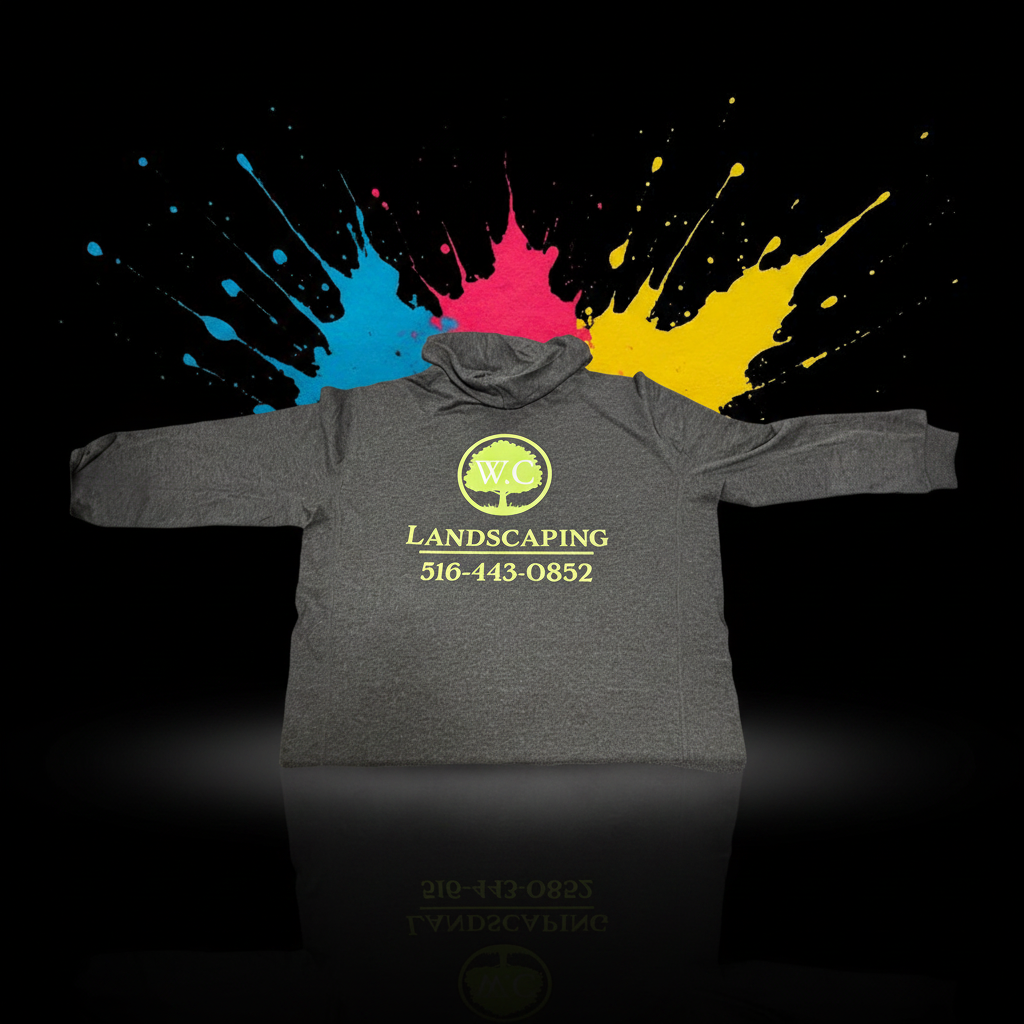 Embroidered landscaping uniform hoodie sleeves out