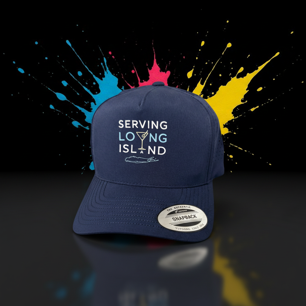Serving Loving Island embroidered logo close-up